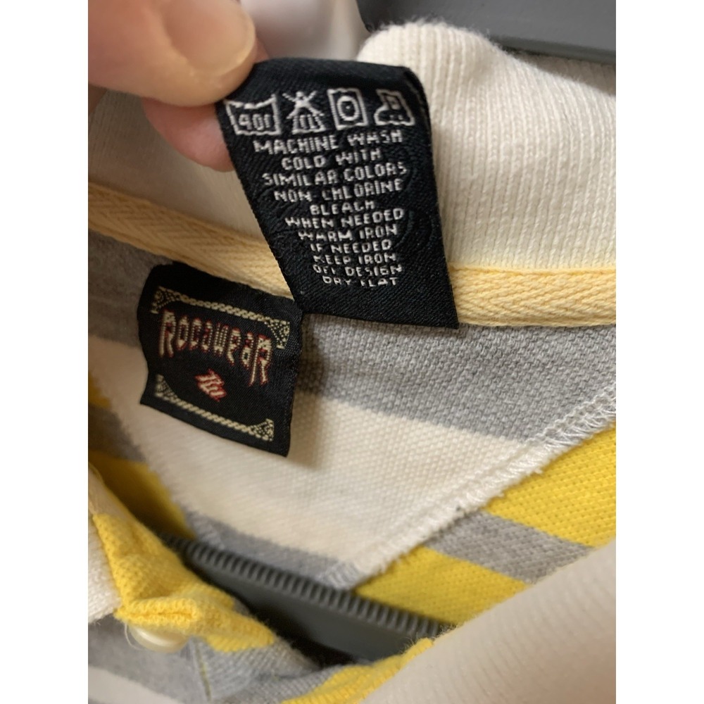 Vintage Y2K Rocawear Mens Striped Polo 2XL White Yellow Shirt Short Sleeve - Picture 5 of 10